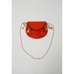 Christian Dior Vintage Red Satin Gold Coin Charm Chain Shoulder Bag